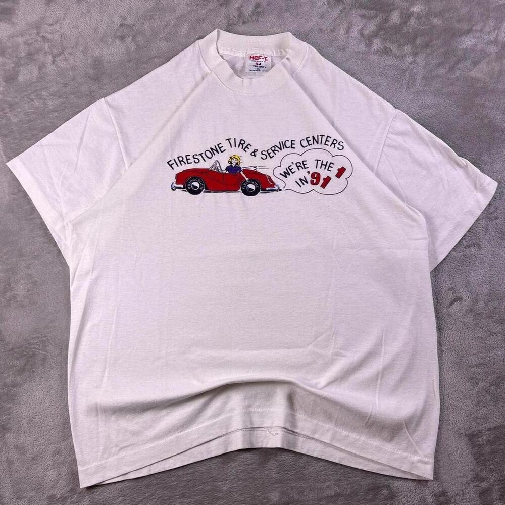 Vintage 1991 Firestone Tire Service Centers T-Shirt Men’s XL White Made in USA